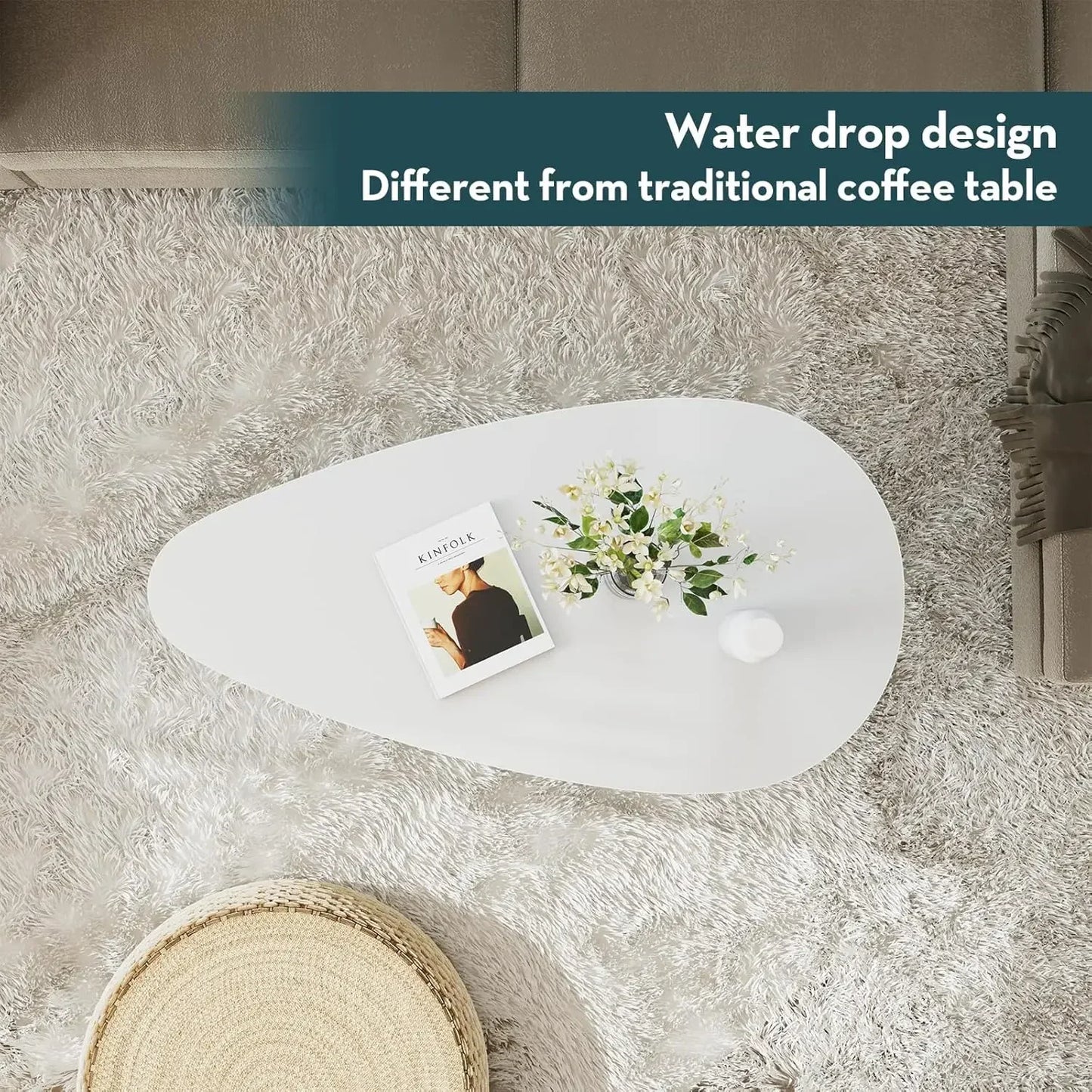 XMSJ Modern Oval Coffee Table For Living Room Easy Assembly