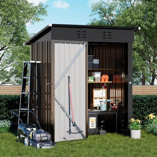 Outdoor Metal Storage Shed With Lockable Doors And Sloped Roof Weatherproof Galvanized Steel