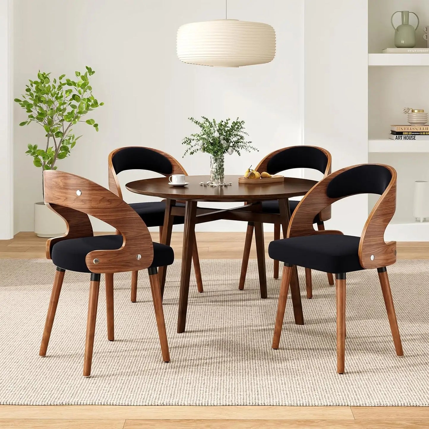 Frame Engineered Solid Wood Dining Chairs Set Of 4 With Ergonomically Curved Backrest Upholstered