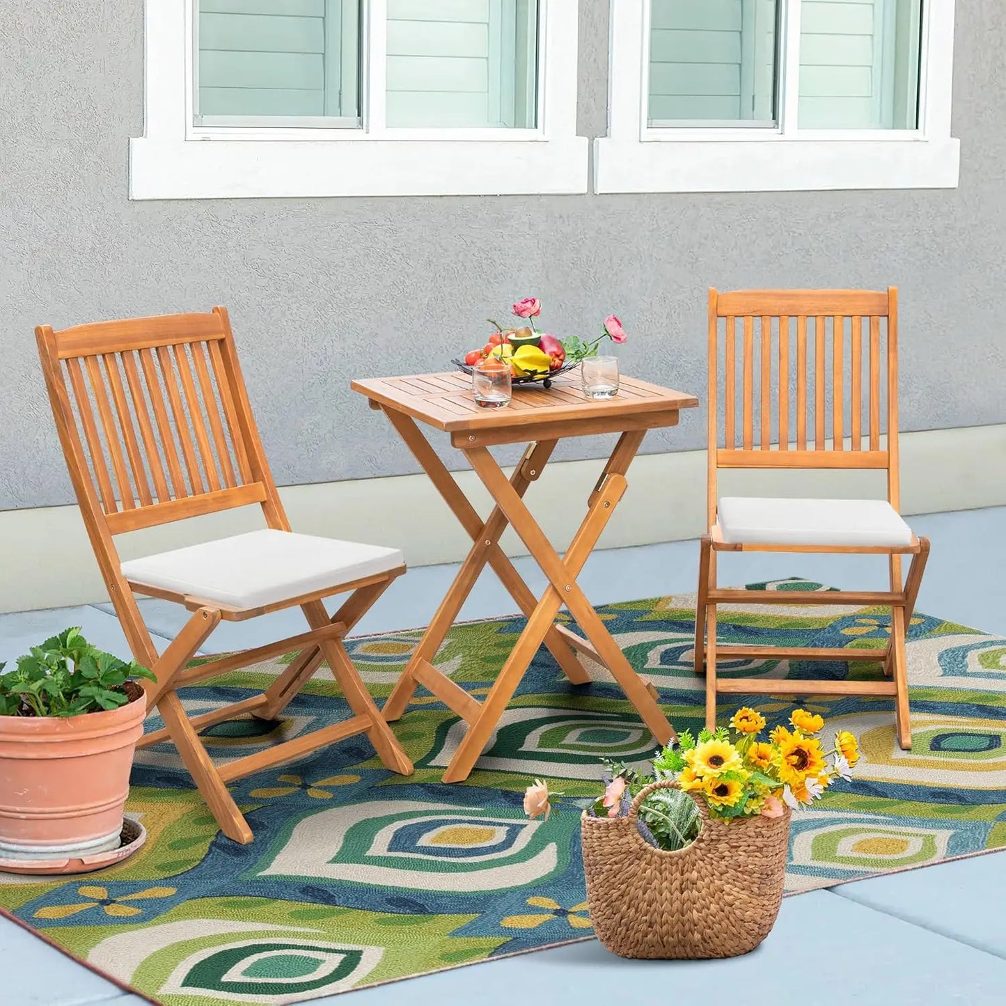 Acacia Wood Folding Bistro Set For Outdoor Relaxation