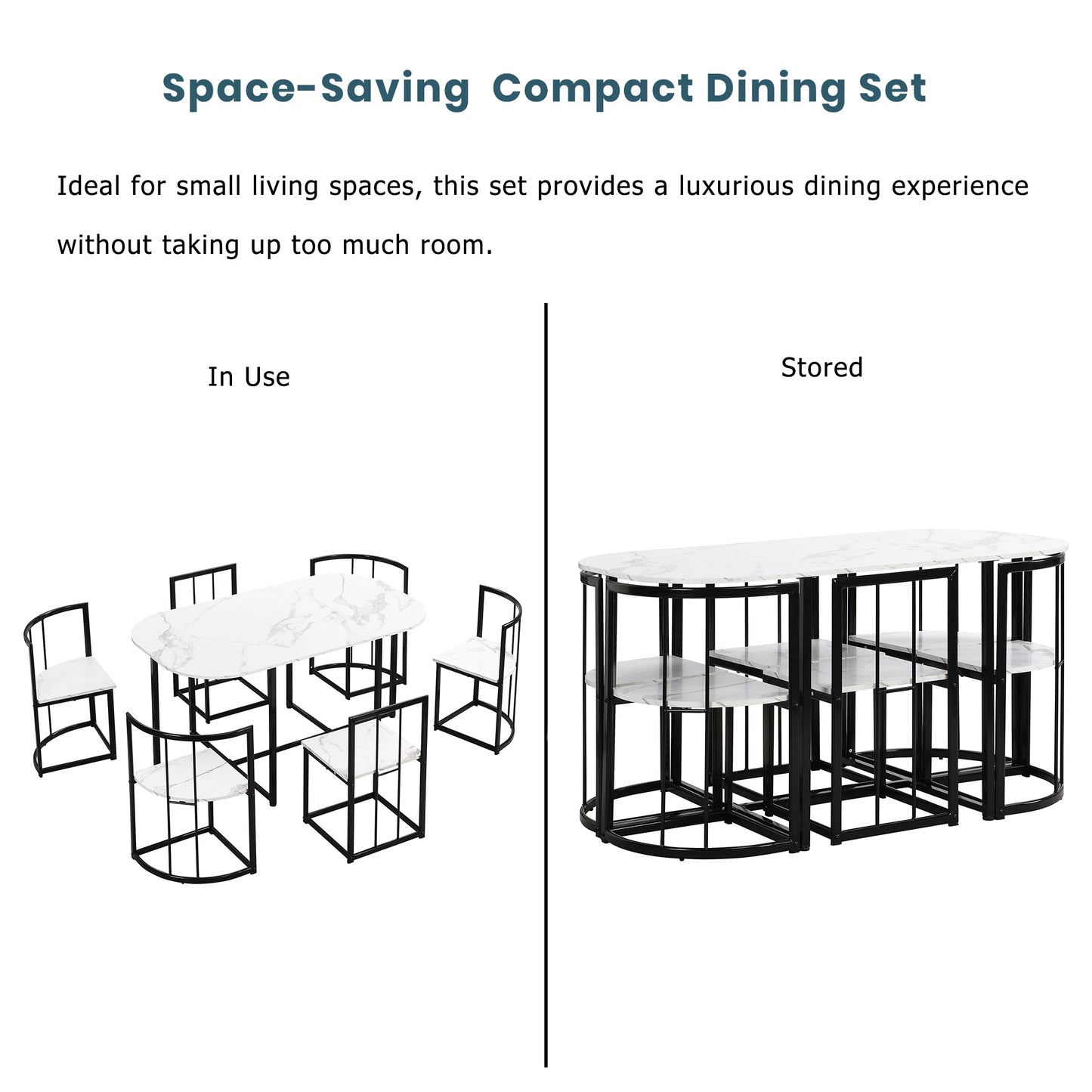 Wavesloop Modern 7 Piece Dining Table Set With Faux Marble