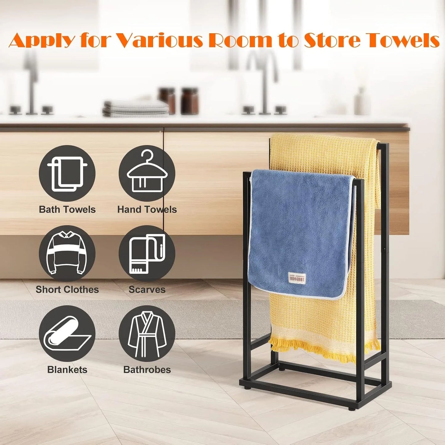 Hign-Concerned Deluxe 2 Tier Metal Towel Rack Floor Stand