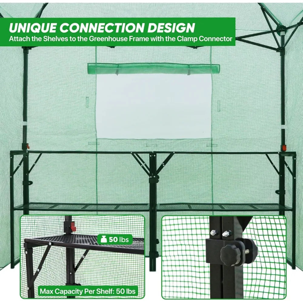 Portable Walk-In Greenhouse with Roll-Up Door and Shelves