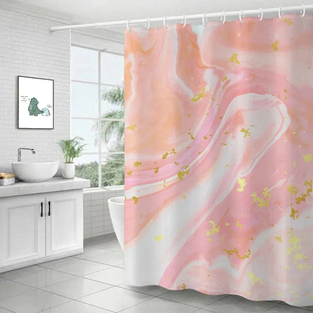 Feature Marble Ripple Waterproof Shower Curtain Modern Luxury Bath Decor Machine Washable Polyester