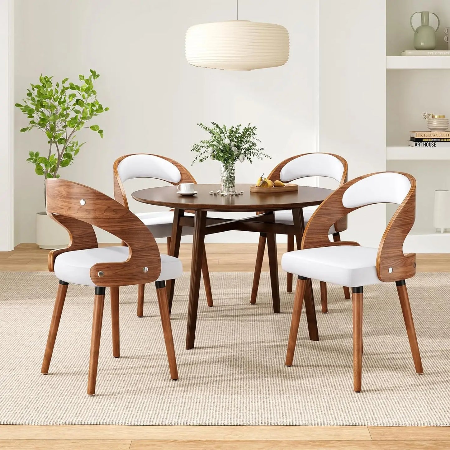 Frame Engineered Solid Wood Dining Chairs Set Of 4 With Ergonomically Curved Backrest Upholstered