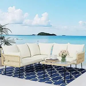 Outdoor Wicker Patio Sectional Set With Tempered Glass Coffee Table For All Weather Relaxation