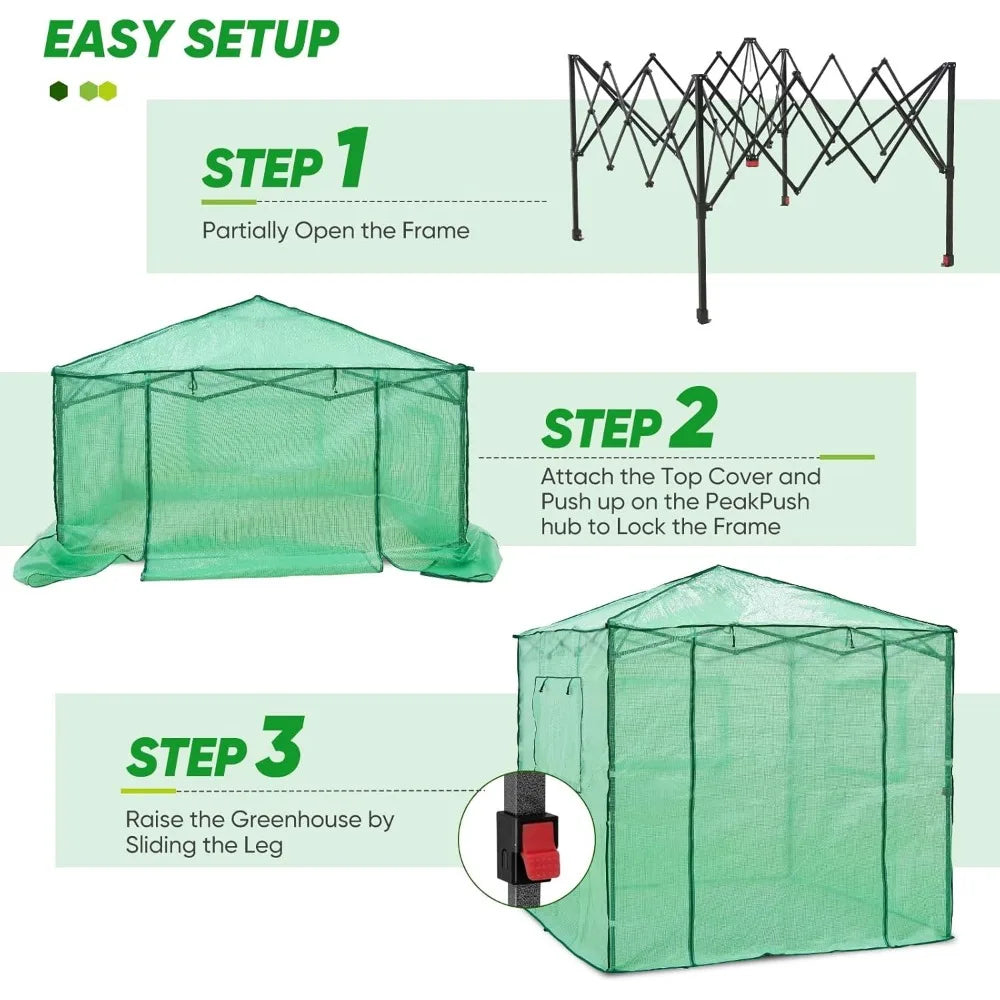 Portable Walk-In Greenhouse with Roll-Up Door and Shelves