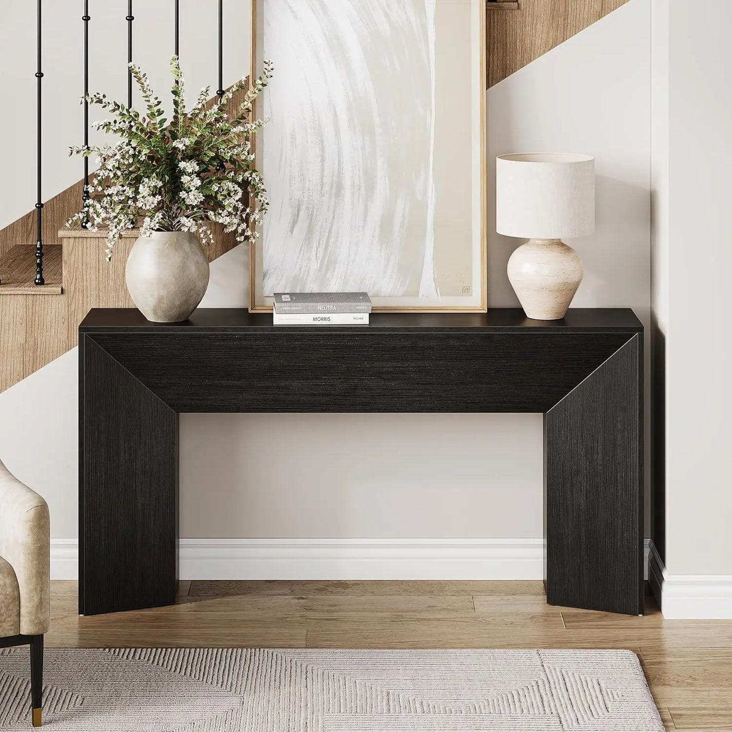 Little Tree Black Finish Console Table For Living Room And Hallway Ample Surface Space For Decor And Mail Trays