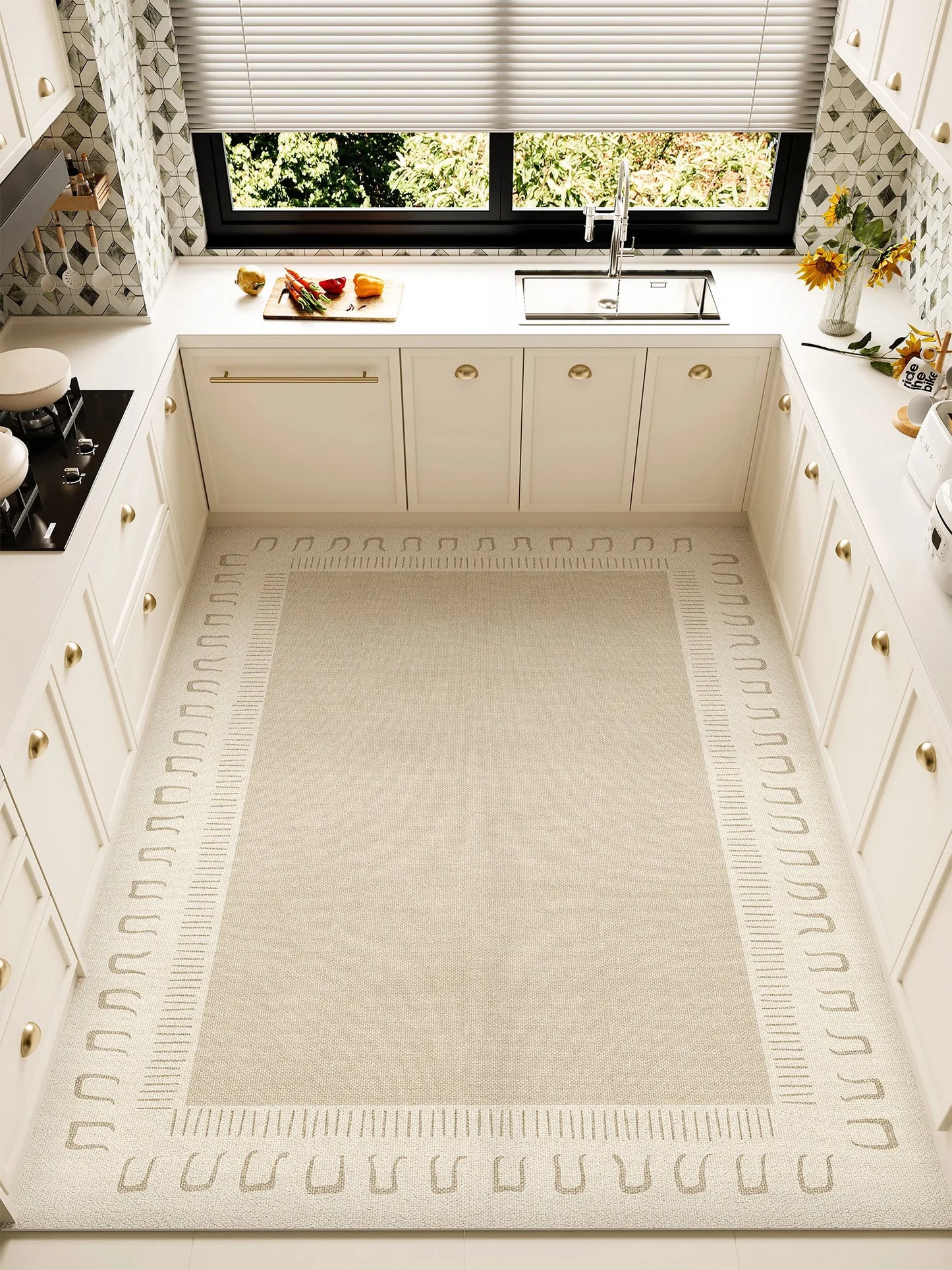 Craft PVC Leather Kitchen Mats Modernist Minimalist Design Waterproof Oilproof Rug for Kitchen