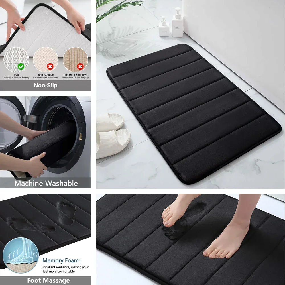 Memory Foam Bath Mat Set Non Slip Absorbent Washable