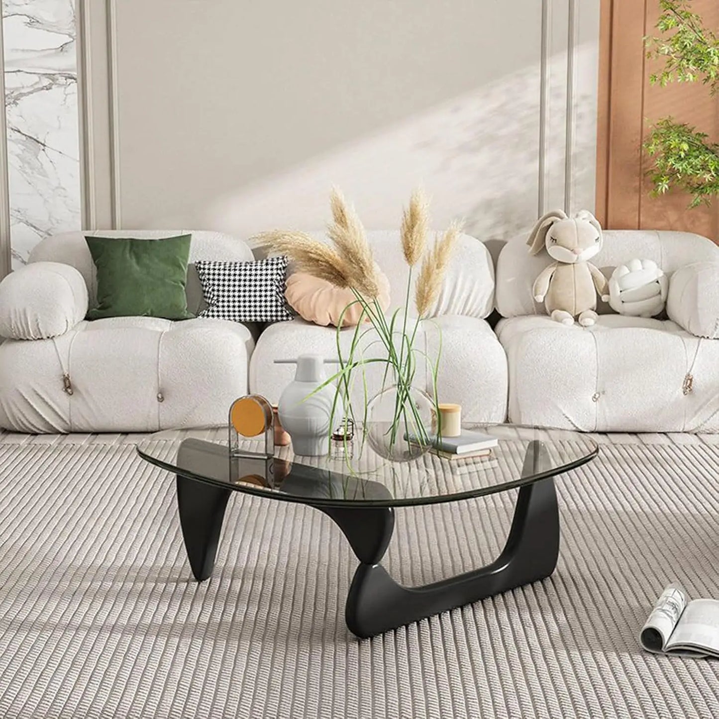 Modern Triangle Glass Coffee Table With Wooden Base From Folded Featuring Tempered Glass Top For Modern Living Rooms