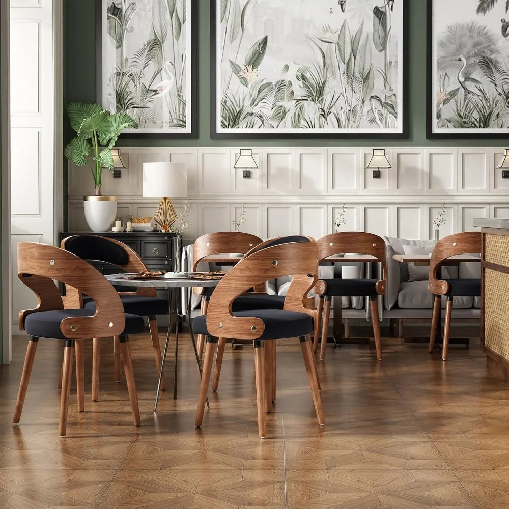 Frame Engineered Solid Wood Dining Chairs Set Of 4 With Ergonomically Curved Backrest Upholstered