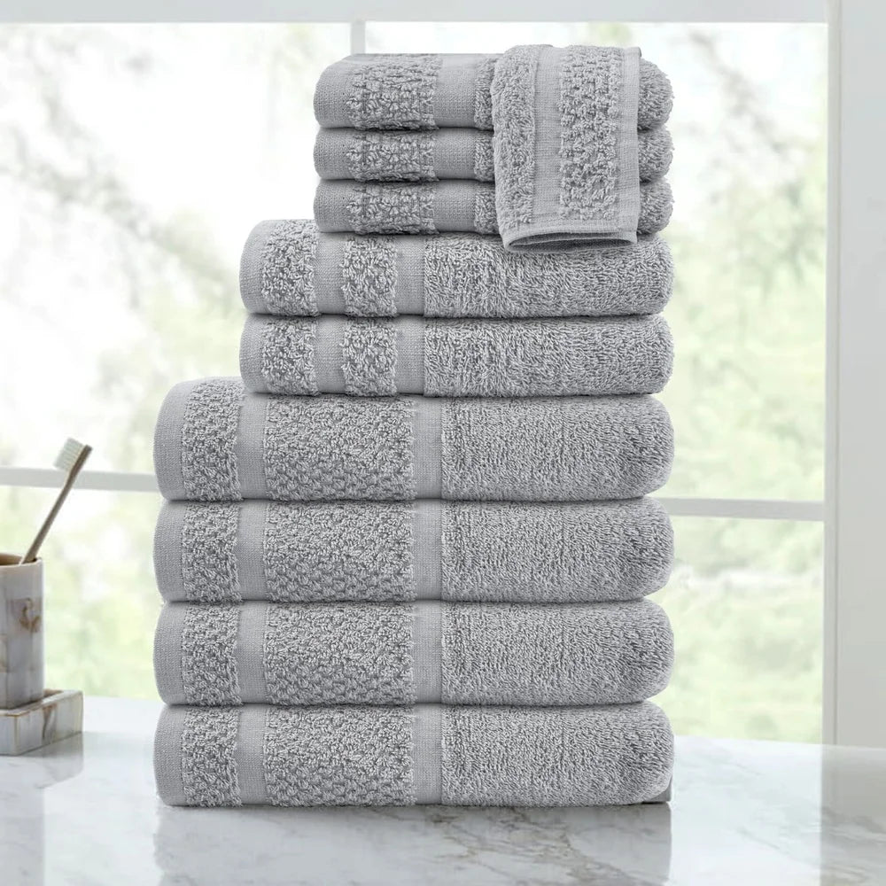 NONECN 10 Piece Cotton Towel Set Soft Absorbent Quick Dry Bath Towels Includes 4 Bath Towels 2 Hand Towels 4 Washcloths