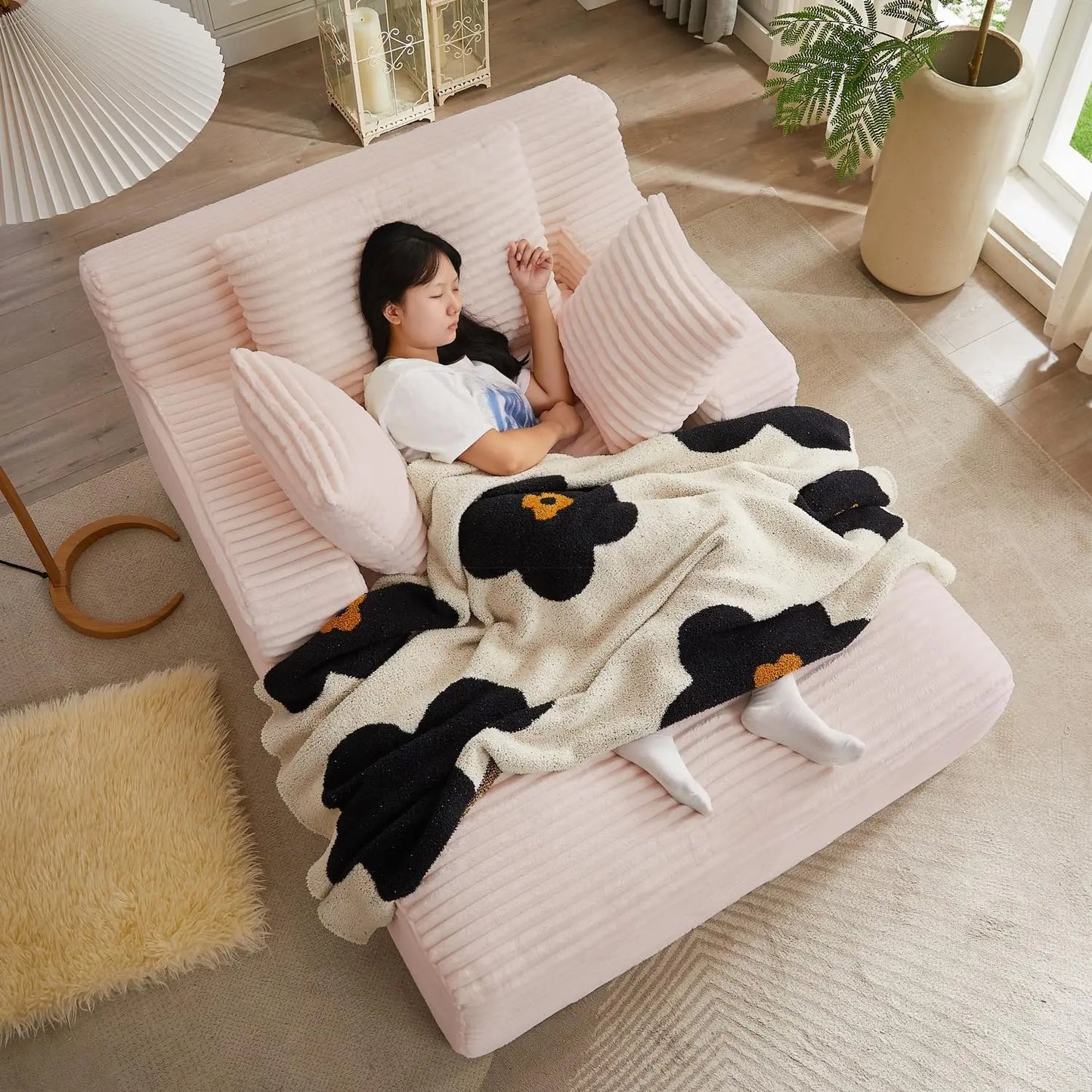 HUANZHUANG Corduroy Chaise Lounge Chair Indoor Sofa Bed