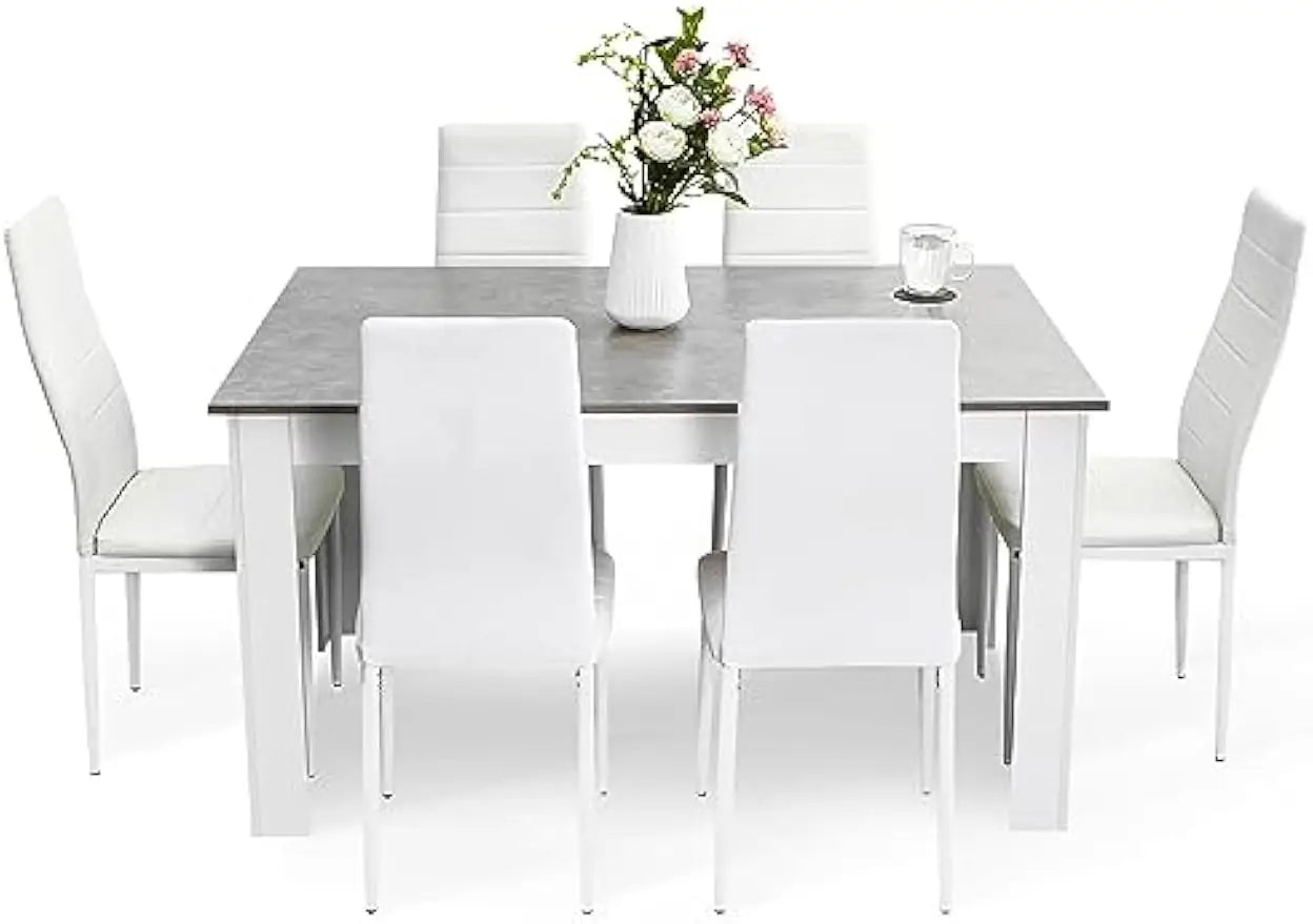 XMSJ Dining Table And Chairs Set High Back Faux Leather