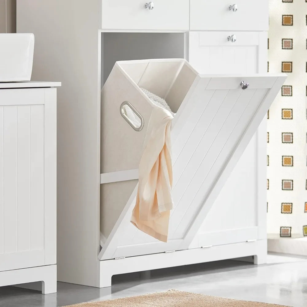 Tiltout Bathroom Laundry Cabinet With Hidden Hamper And Double Baskets Two Hidden Drawers MDF Build