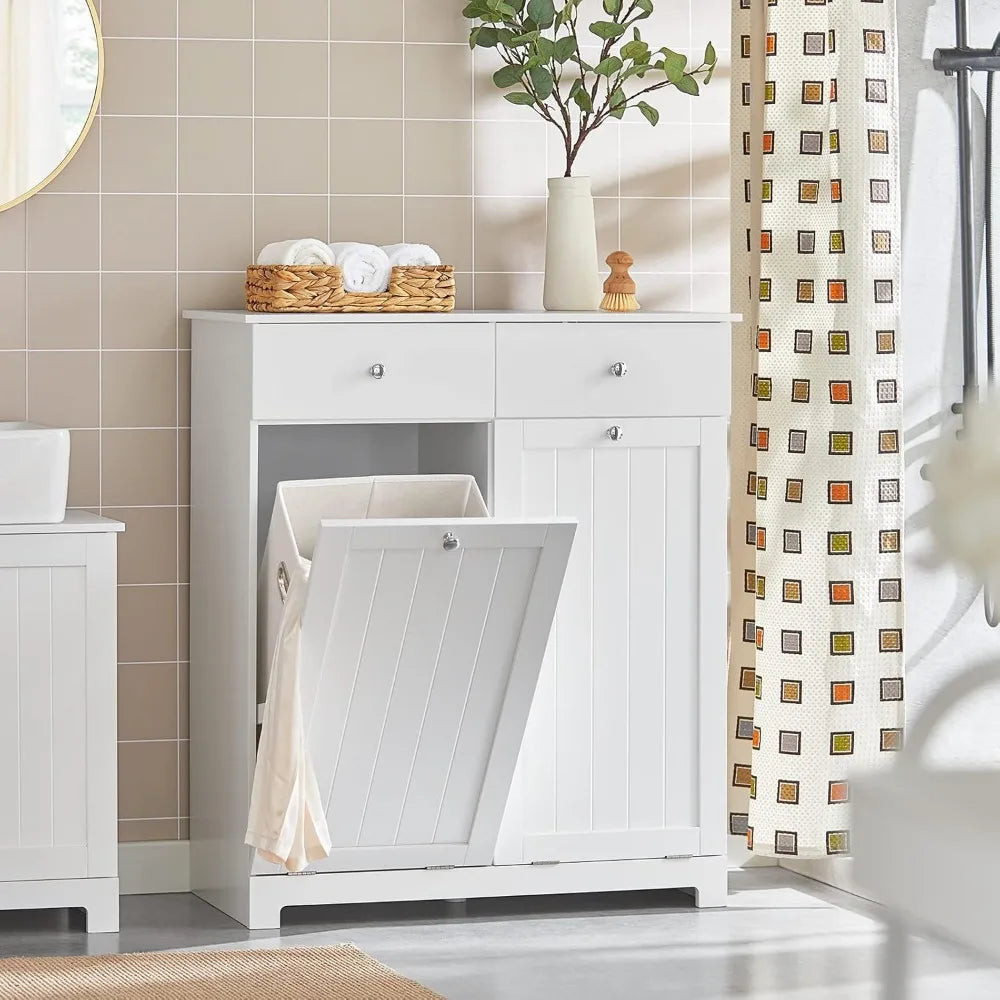 Tiltout Bathroom Laundry Cabinet With Hidden Hamper And Double Baskets Two Hidden Drawers MDF Build