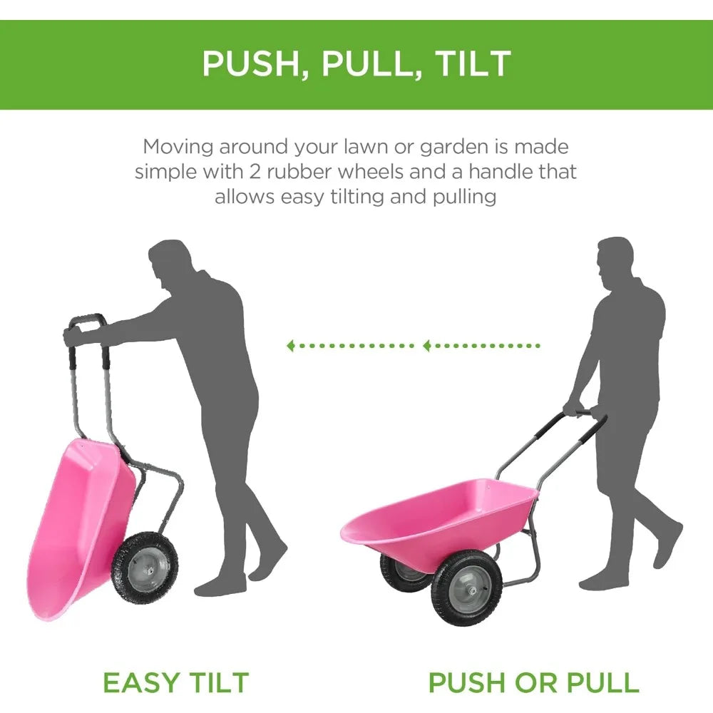 Dual Wheel Home Utility Wheelbarrow Garden Cart With Stand