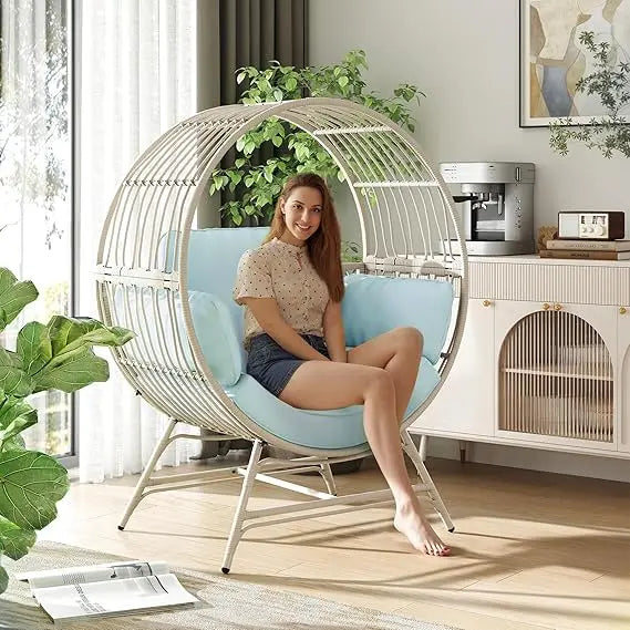 MKDK Egg Chair Outdoor Wicker Lounge With Thick Cushion