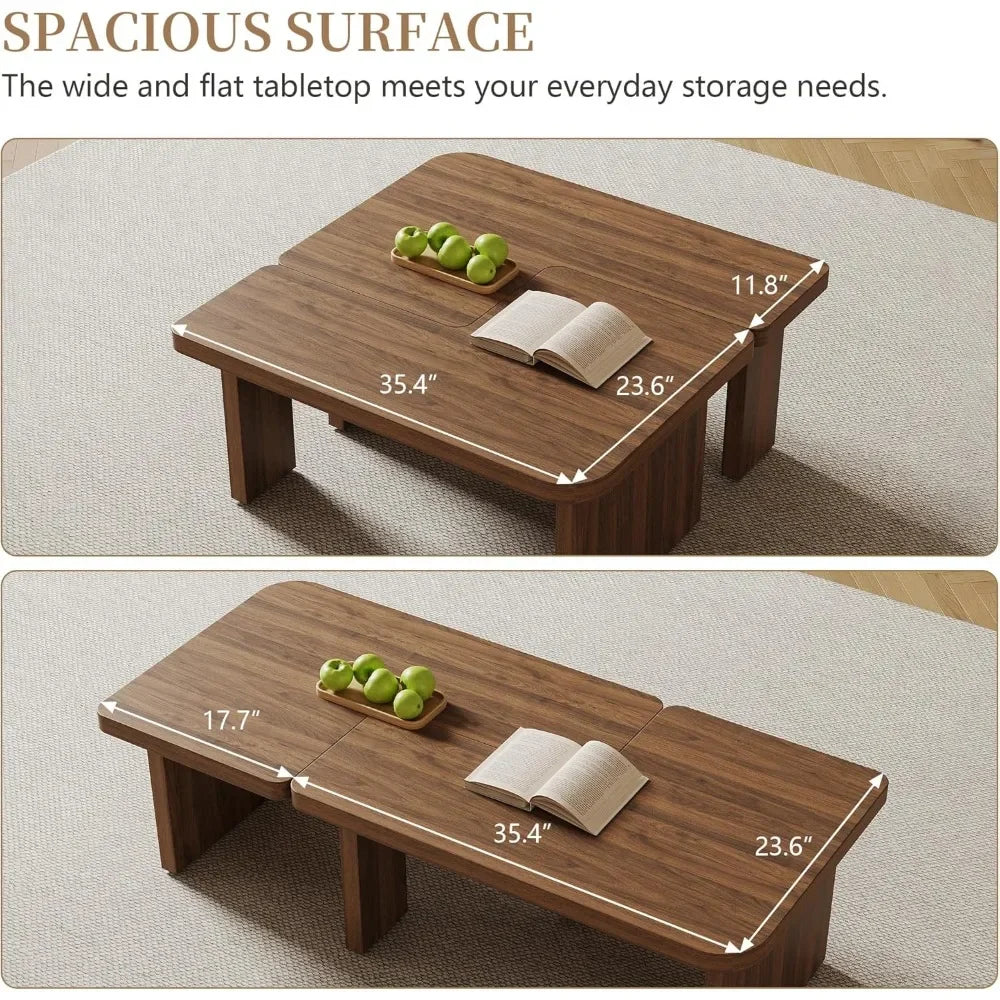 General Use Modular Mid Century Modern Wood Coffee Table with Configurable Rectangle or Square Layout