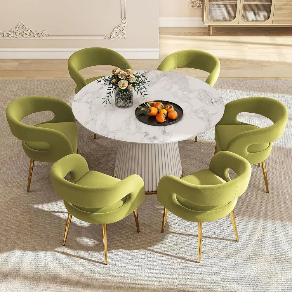 Huanzhuang Velvet Upholstered Dining Chairs Open Back Arm Gold Legs for Modern Dining Room