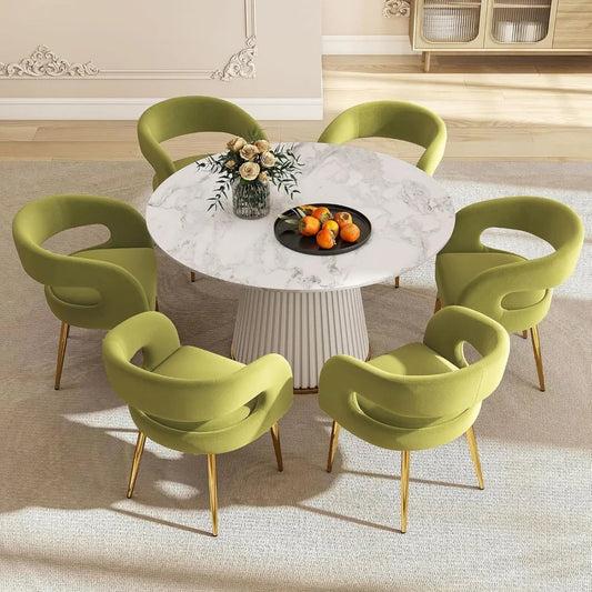 Huanzhuang Velvet Upholstered Dining Chairs Open Back Arm Gold Legs for Modern Dining Room