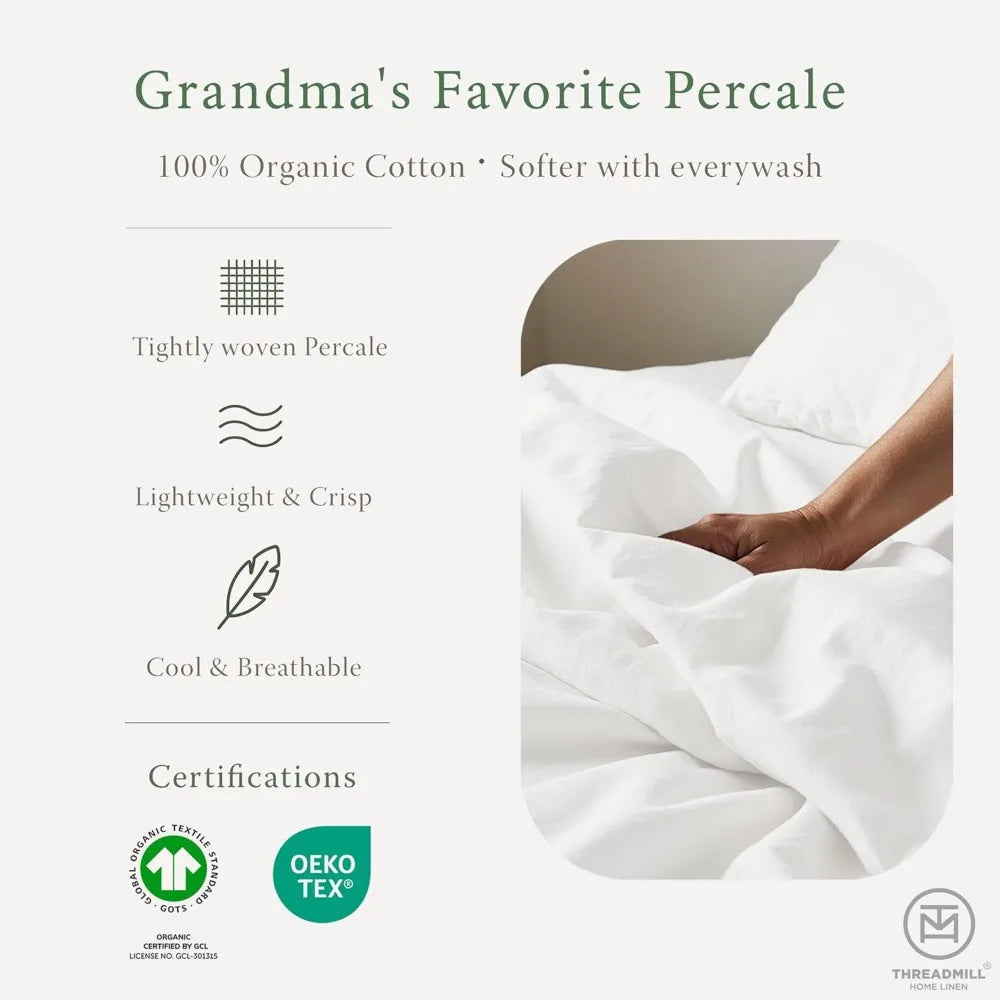 GOTS Percale Cooling Sheet Set With Deep Pockets Up To 18 Inches 4 Piece Comfort