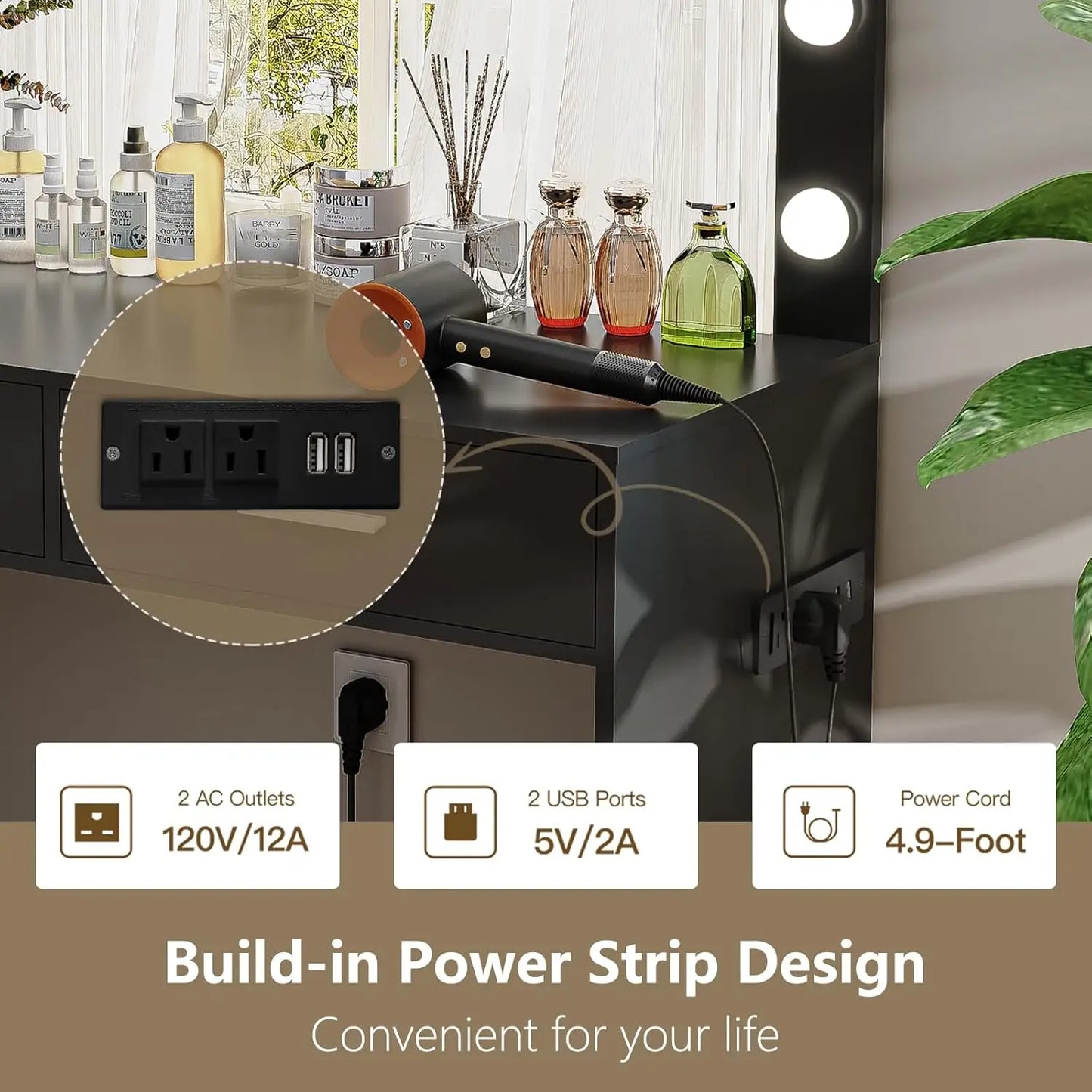 XMSJH Vanity Desk With Large Lighted Mirror And 10 Lights