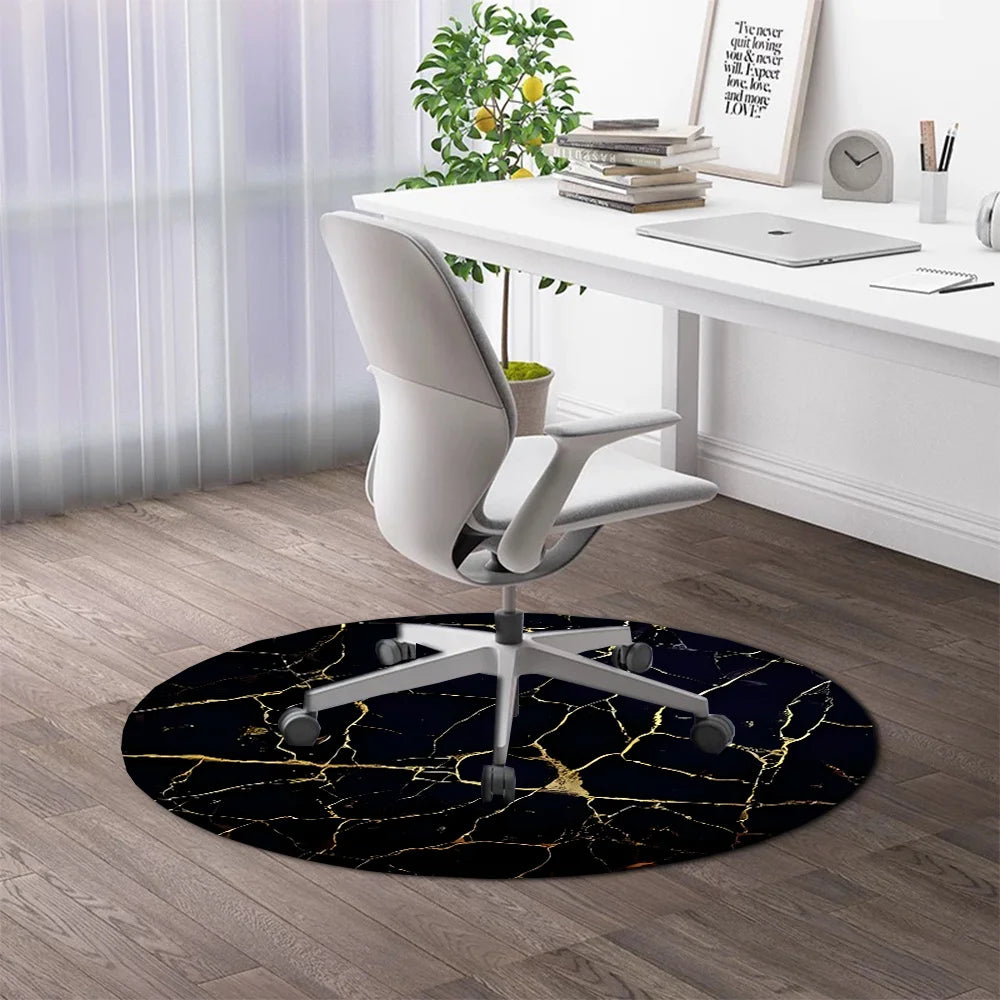 Black Gold Marble Vein Round Rug Flannel Modern Luxury Mat 100 Percent Polyester Soft Anti Static Surface
