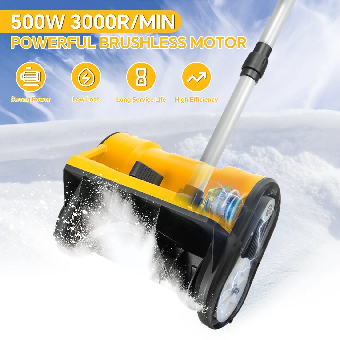 Brushless Electric Snow Shovel 500W Cordless Snow Plow 3000 RPM For Fast Driveway And Sidewalk Clearing