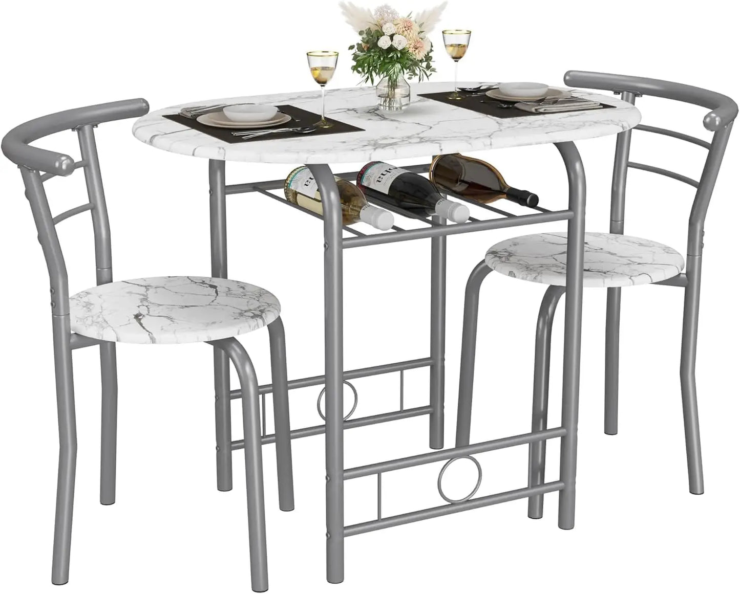 Wooden Round Table and Chair Set Space Saving Kitchen