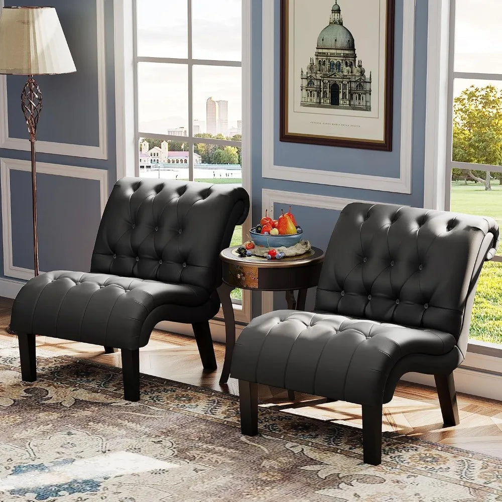 Angduo PU Leather Accent Chairs Button Tufted Mid Century