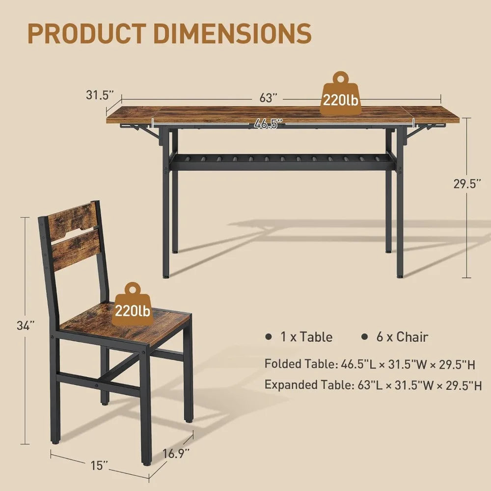 RBXC Extendable Dining Table Set For 6 With Chairs