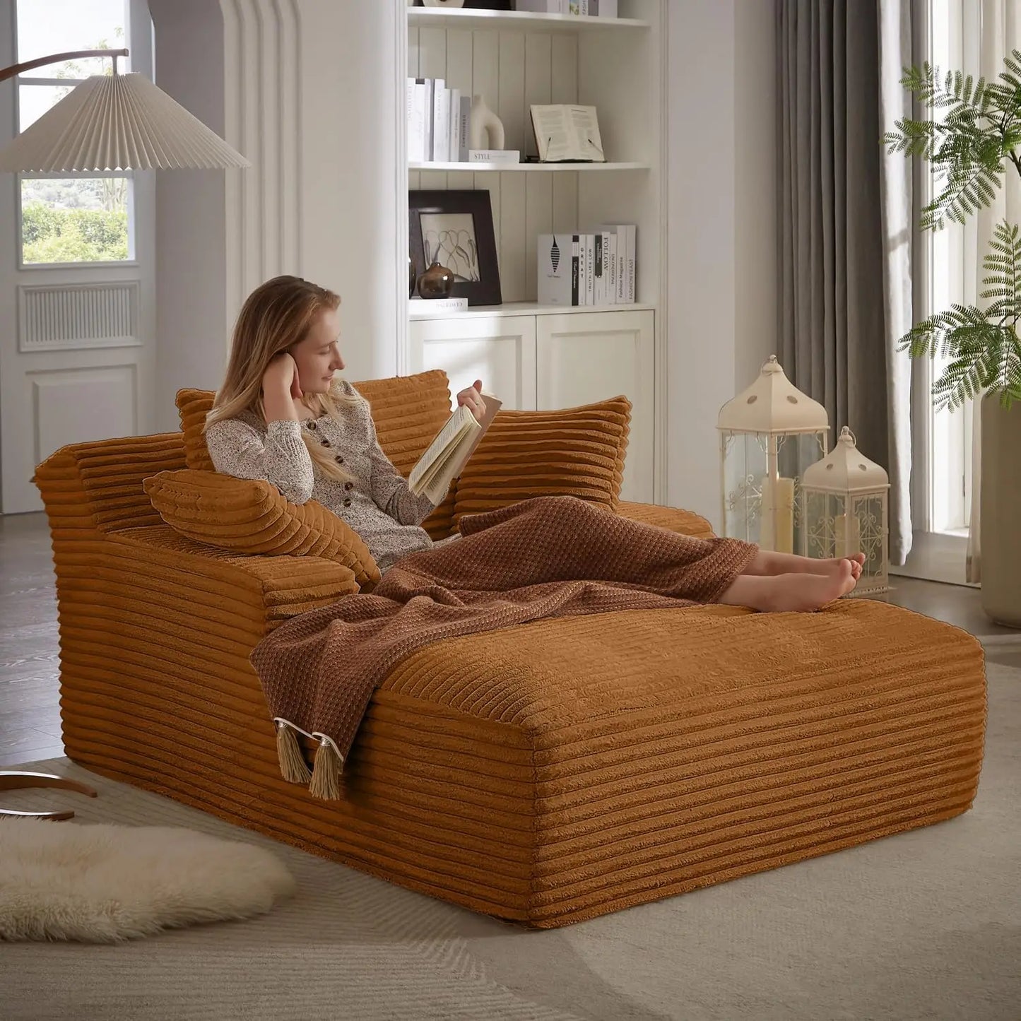 HUANZHUANG Corduroy Chaise Lounge Chair Indoor Sofa Bed