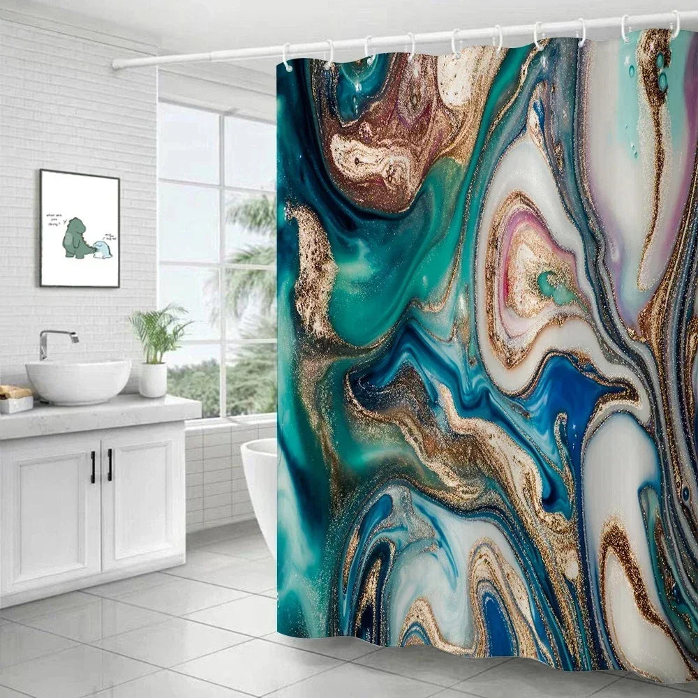 Feature Marble Ripple Waterproof Shower Curtain Modern Luxury Bath Decor Machine Washable Polyester