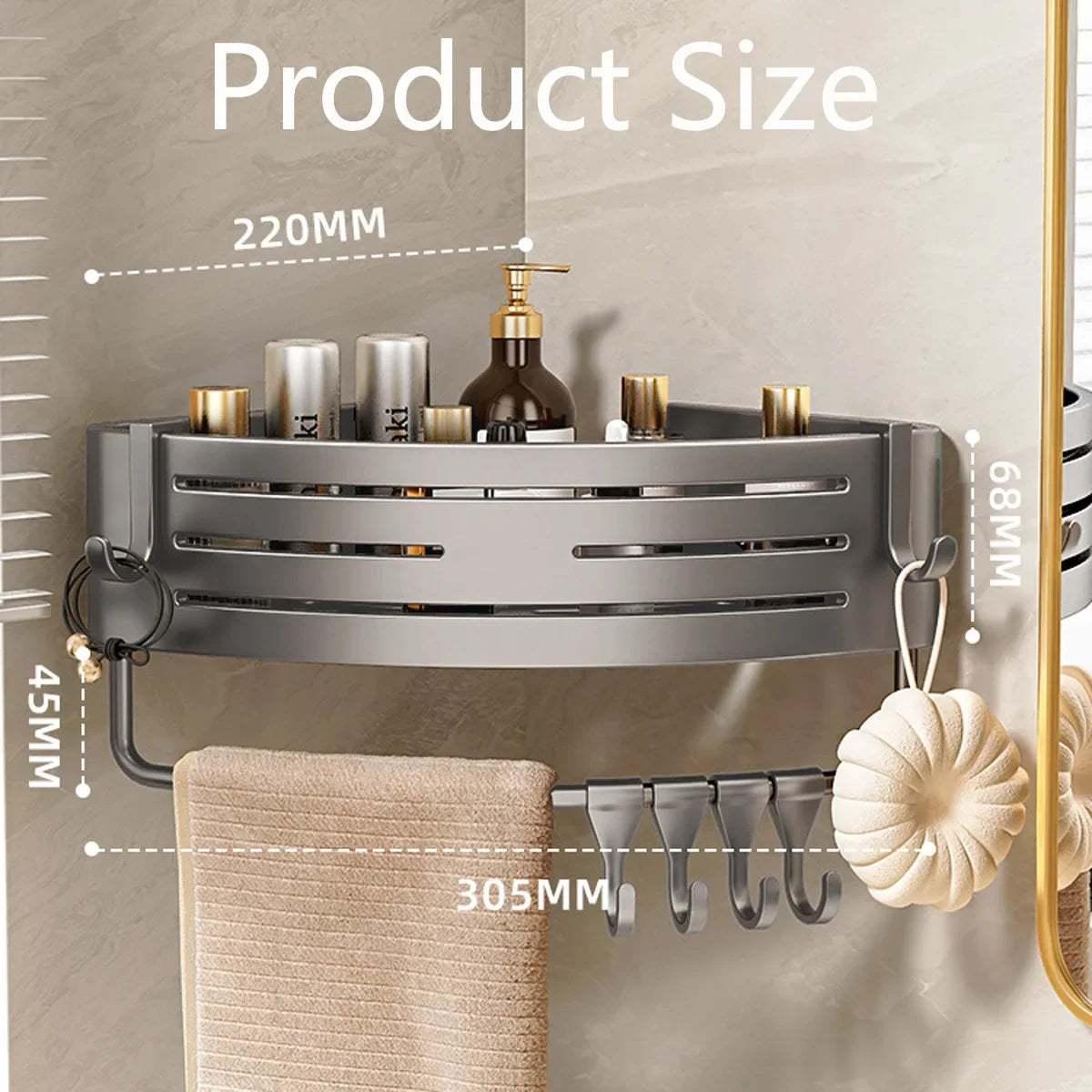 Hign Shower Corner Shelf With Hook Towel Bar Organizer