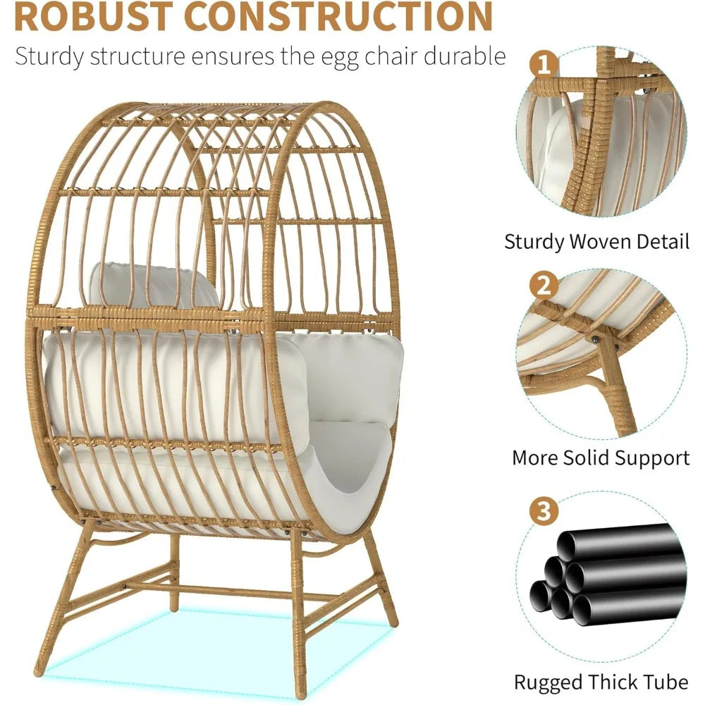 MKDK Egg Chair Outdoor Wicker Lounge With Thick Cushion