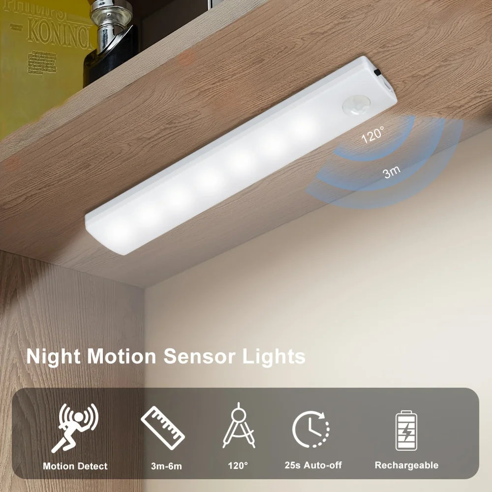 Six Pack Ultra Thin Motion Sensor Lights USB C Rechargeable LED Closet Hallway Night Lights