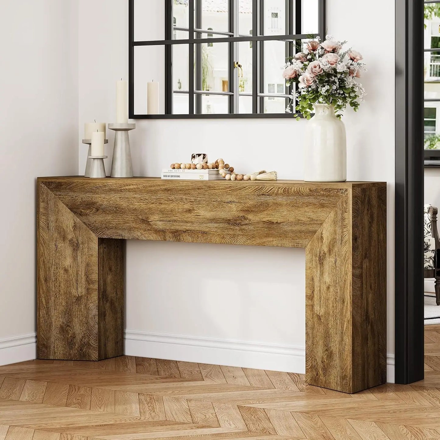 Little Tree Black Finish Console Table For Living Room And Hallway Ample Surface Space For Decor And Mail Trays