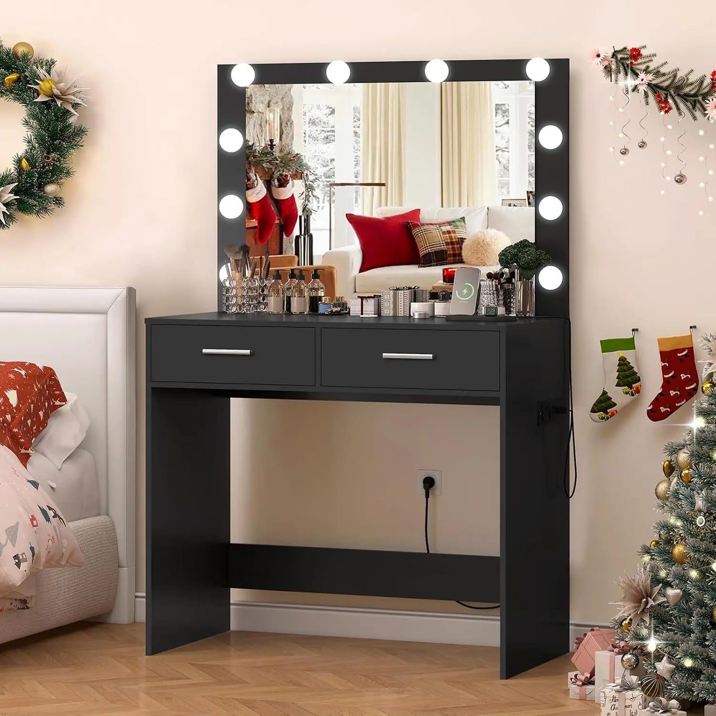 XMSJH Vanity Desk With Large Lighted Mirror And 10 Lights
