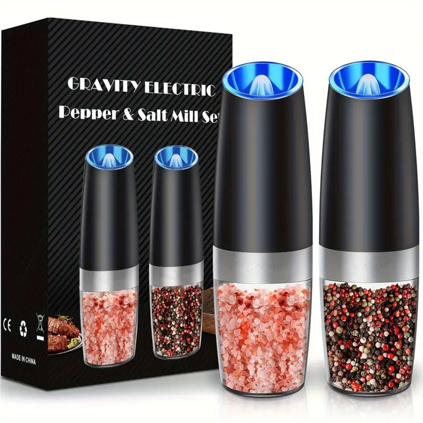 Electric Salt And Pepper Mill Tilt To Grind Battery Powered With Adjustable Coarseness And Quiet Motor