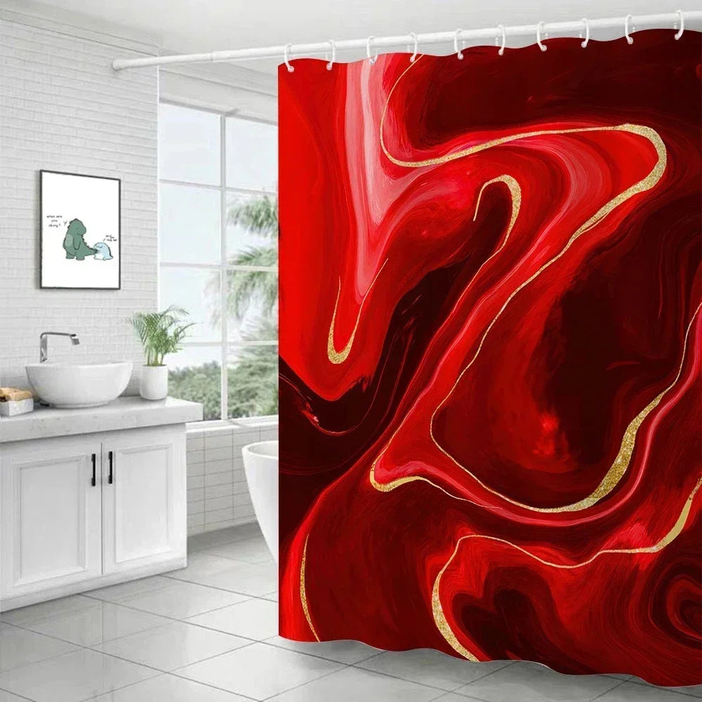 Feature Marble Ripple Waterproof Shower Curtain Modern Luxury Bath Decor Machine Washable Polyester
