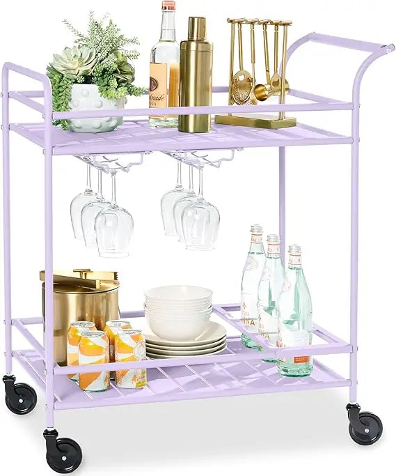Outdoor Mobile Bar Cart With 2 Tier Storage Lockable Wheels