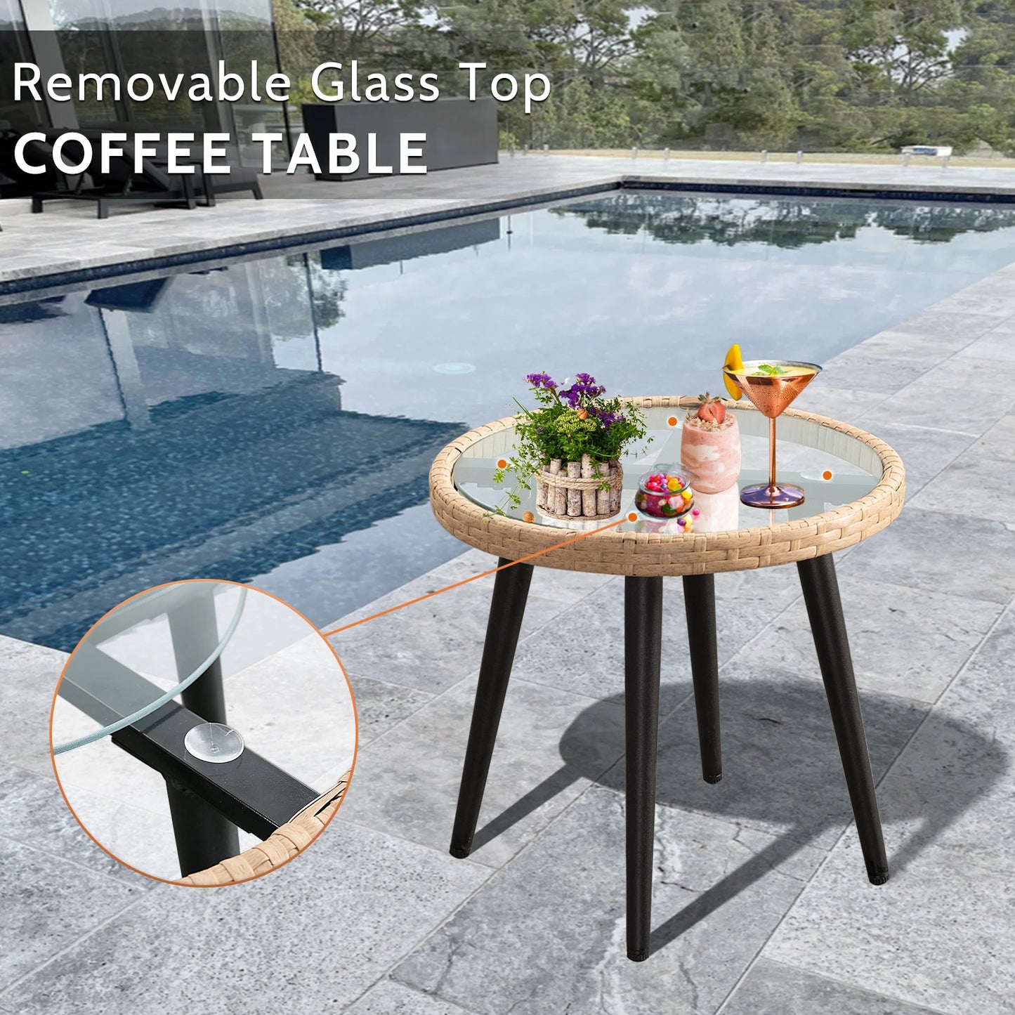 Seogwisam 3 Piece Patio Wicker Outdoor Set With Cushions For Two Chairs And Table