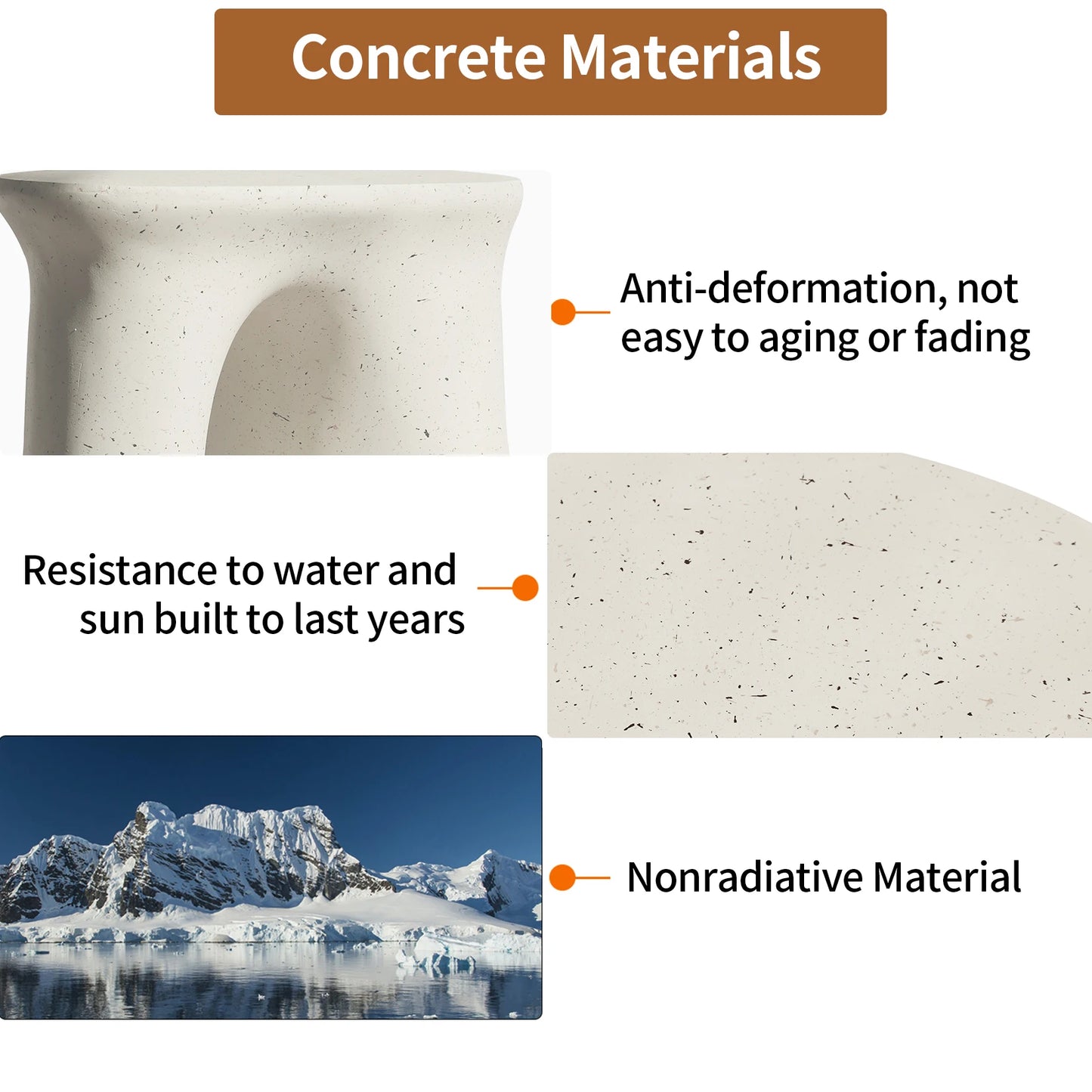 U Shaped Geometric Concrete Side Table Modern Nightstand Accent No Assembly Required