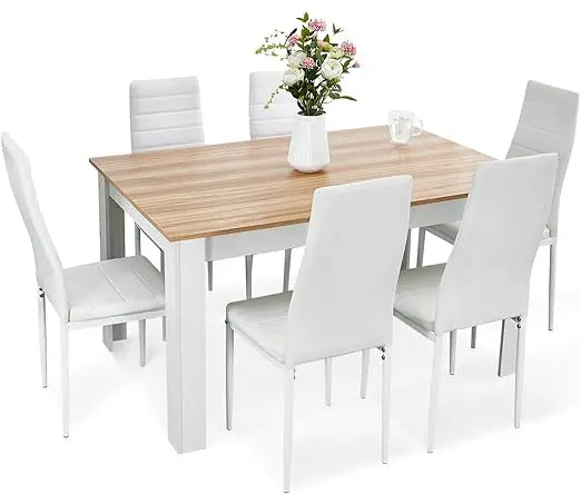 Mondeer Modern Dining Table Set With Faux Leather Chairs